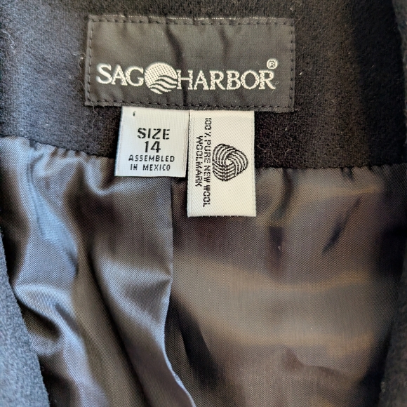 Vintage Sag Harbor Womens 14 100% Wool Blazer Sport Coat Black Classic Preppy - Picture 6 of 6